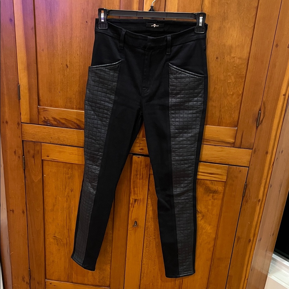 7 For All Mankind Black Ankle Jeans with Exquisite Lamb Leather Panels, 27